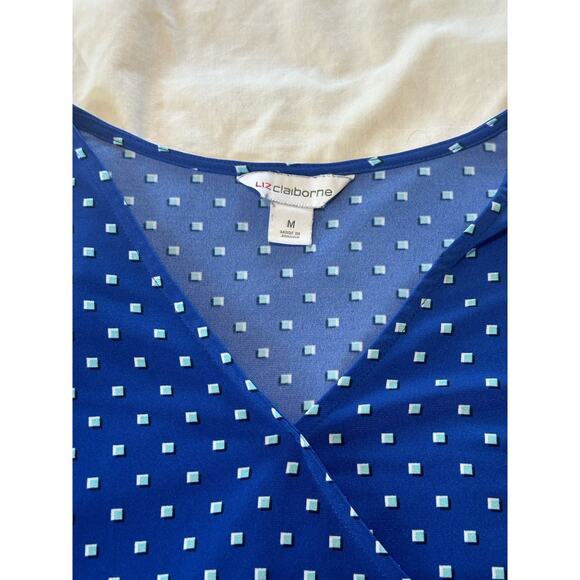 Liz Claiborne Blue Geometric Print Wrap Top | Size M - Picture 5 of 13